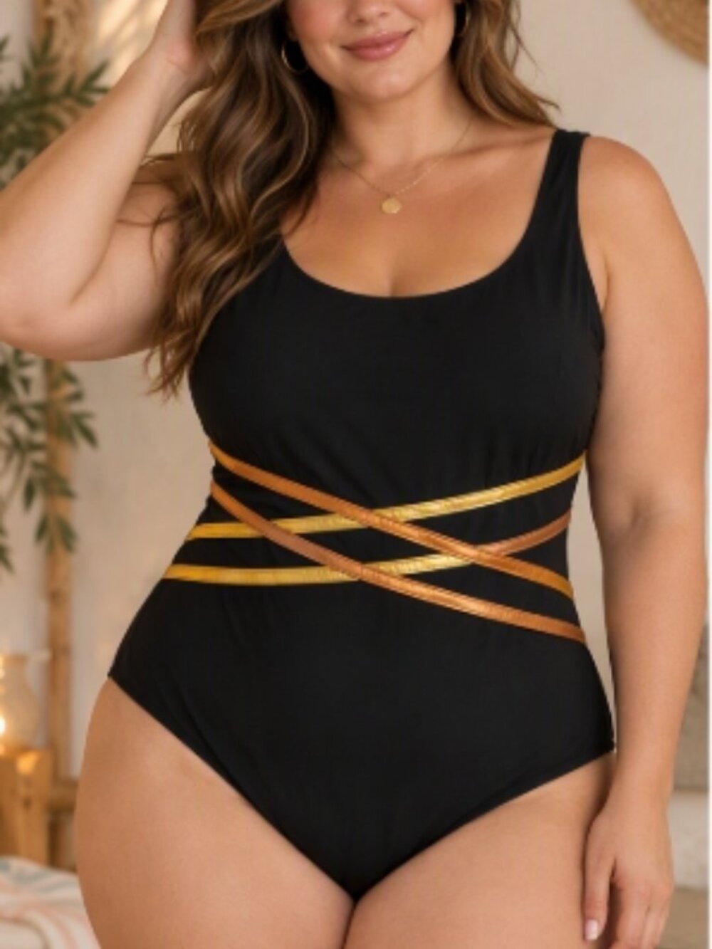 Islander Metallic Waist One‑Piece Swimsuit 16 Sleek Vacation Resortwear Modern
